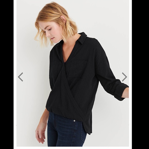 NWT- Lucky Brand Wrap Front Top- Black- M - Picture 5 of 7